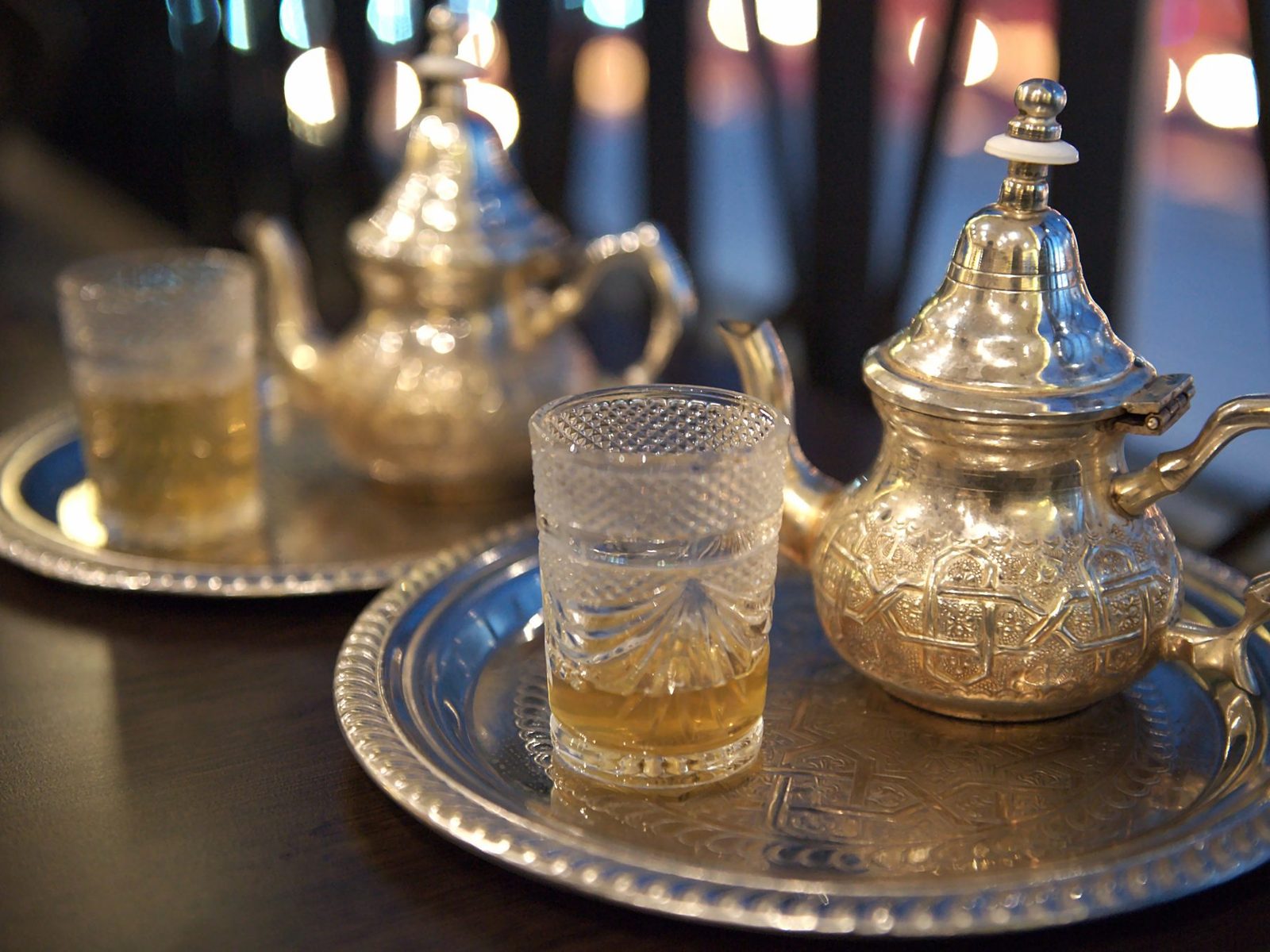 Mint tea on a wooden Zellige table