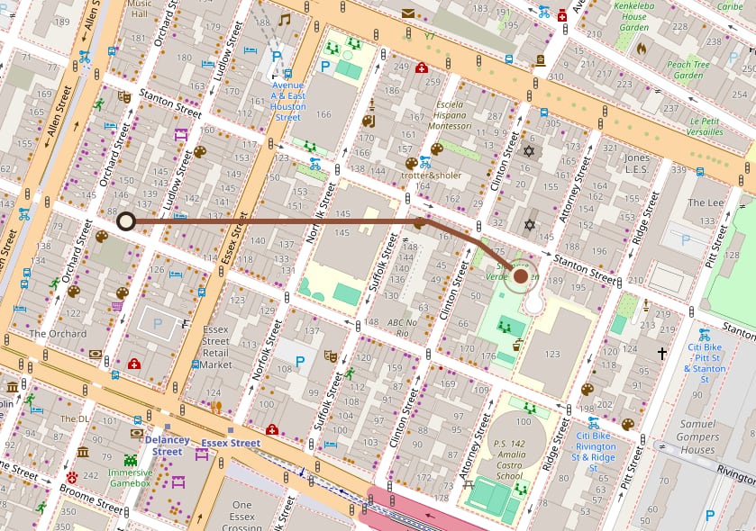 A map of the block: from the Delancey / Essex trains to Zellige on Zellige Street